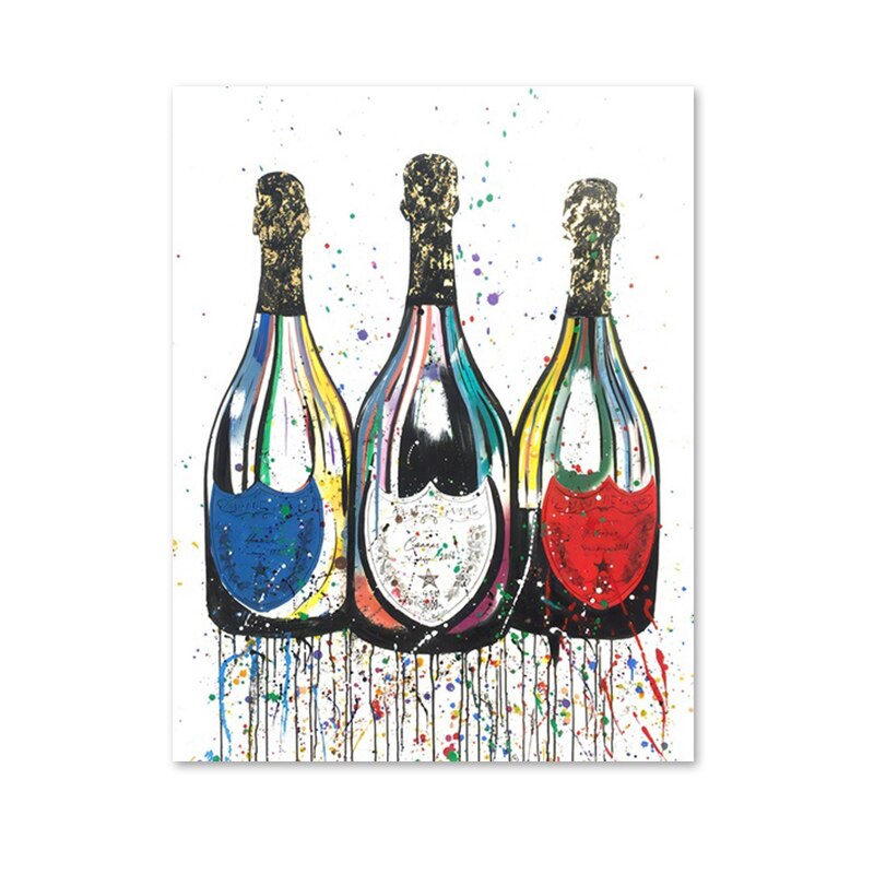 Colorful Pop Art Canvas Painting Champagne Bottle Poster and Print Modern Abstract Wall Art Picture for Living Room Home Decor acacuss