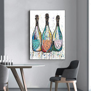Colorful Pop Art Canvas Painting Champagne Bottle Poster and Print Modern Abstract Wall Art Picture for Living Room Home Decor acacuss