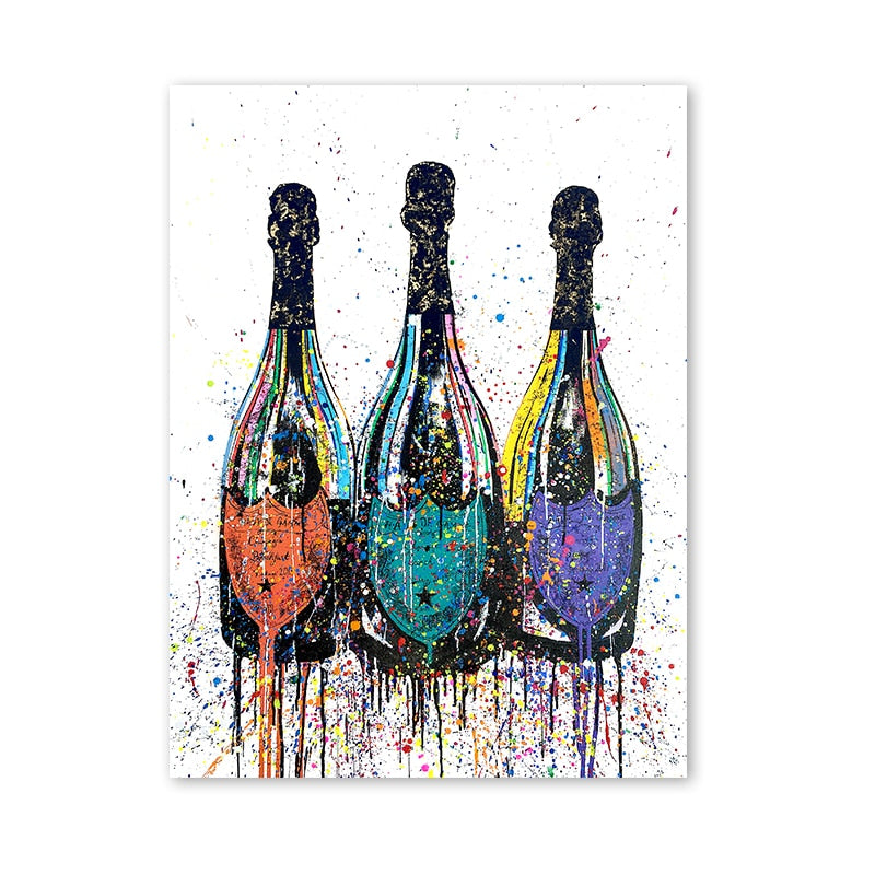Colorful Pop Art Canvas Painting Champagne Bottle Poster and Print Modern Abstract Wall Art Picture for Living Room Home Decor acacuss