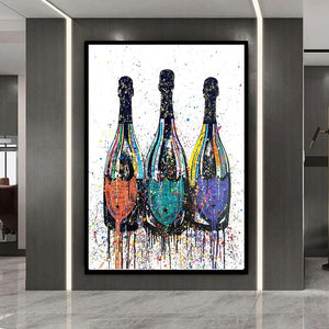 Colorful Pop Art Canvas Painting Champagne Bottle Poster and Print Modern Abstract Wall Art Picture for Living Room Home Decor acacuss