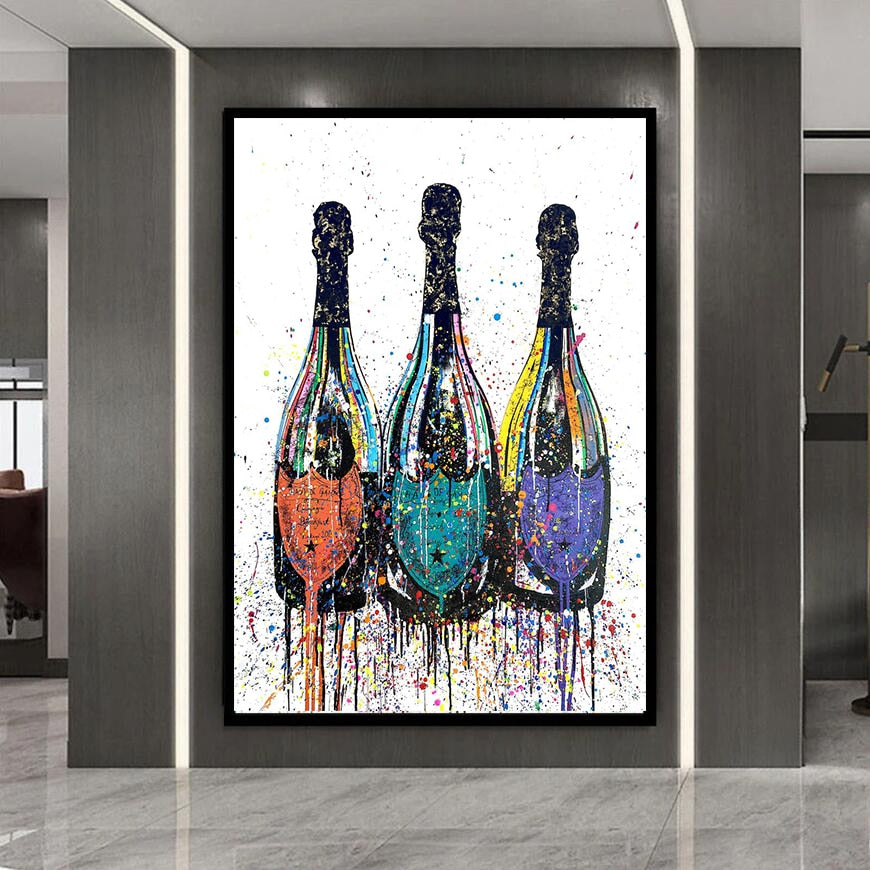Colorful Pop Art Canvas Painting Champagne Bottle Poster and Print Modern Abstract Wall Art Picture for Living Room Home Decor acacuss
