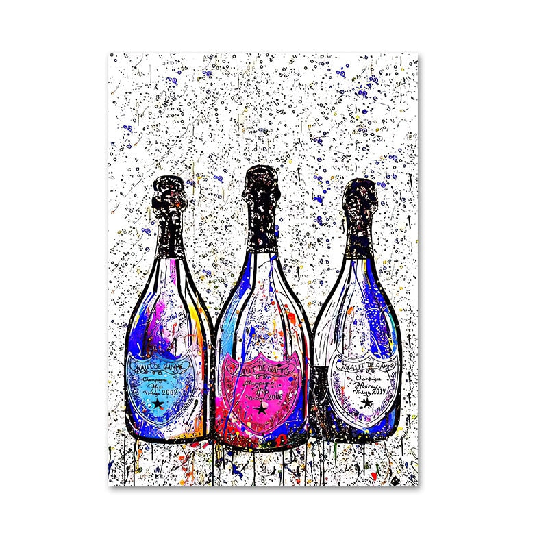 Colorful Pop Art Canvas Painting Champagne Bottle Poster and Print Modern Abstract Wall Art Picture for Living Room Home Decor acacuss