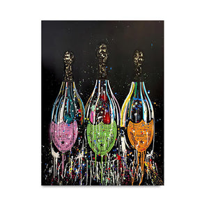Colorful Pop Art Canvas Painting Champagne Bottle Poster and Print Modern Abstract Wall Art Picture for Living Room Home Decor acacuss