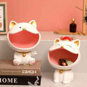 Cool Cat Statue Decor Desktop Organizer Big Mouth Cat Sculpture Storage Box Animal Resin Sculputre Figurine Home Decor Craft acacuss