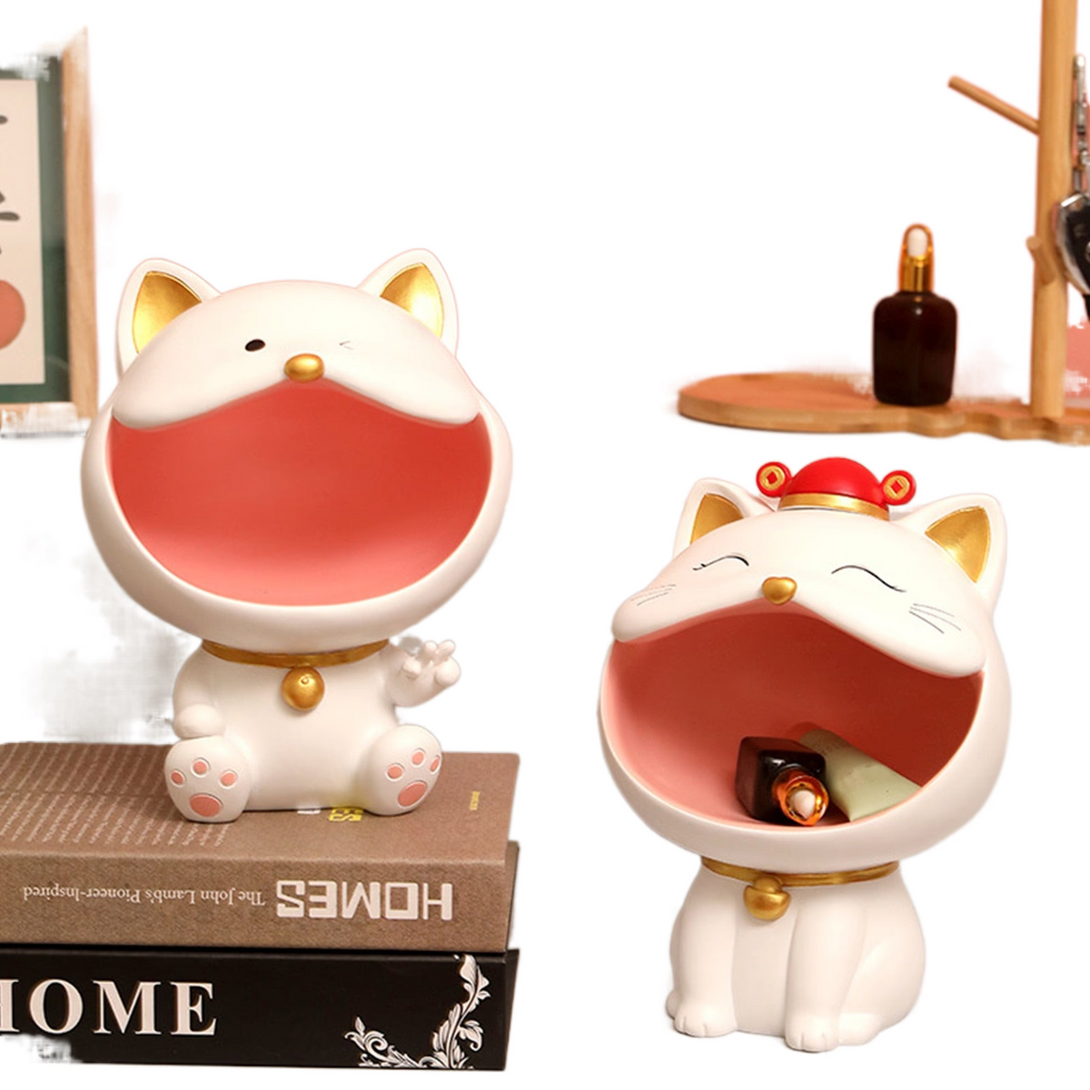 Cool Cat Statue Decor Desktop Organizer Big Mouth Cat Sculpture Storage Box Animal Resin Sculputre Figurine Home Decor Craft acacuss