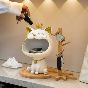 Cool Cat Statue Decor Desktop Organizer Big Mouth Cat Sculpture Storage Box Animal Resin Sculputre Figurine Home Decor Craft acacuss