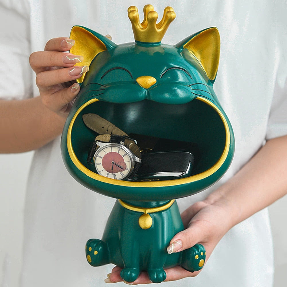 Cool Cat Statue Decor Desktop Organizer Big Mouth Cat Sculpture Storage Box Animal Resin Sculputre Figurine Home Decor Craft acacuss