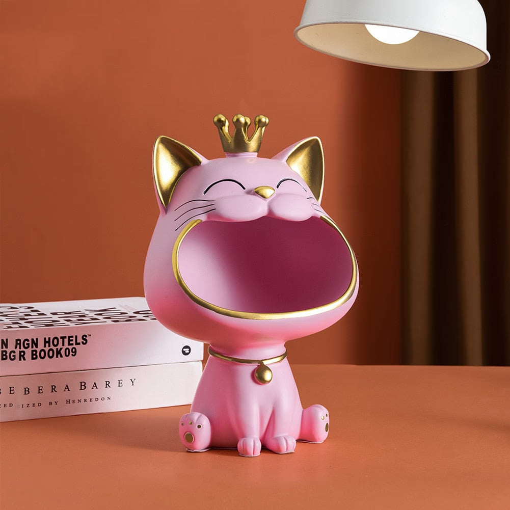 Cool Cat Statue Decor Desktop Organizer Big Mouth Cat Sculpture Storage Box Animal Resin Sculputre Figurine Home Decor Craft acacuss