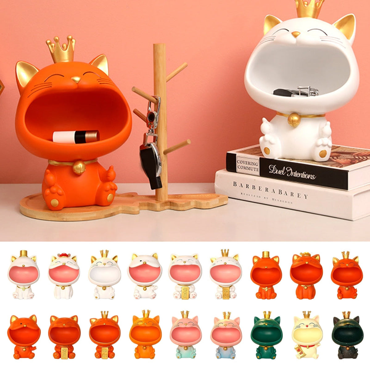 Cool Cat Statue Decor Desktop Organizer Big Mouth Cat Sculpture Storage Box Animal Resin Sculputre Figurine Home Decor Craft acacuss