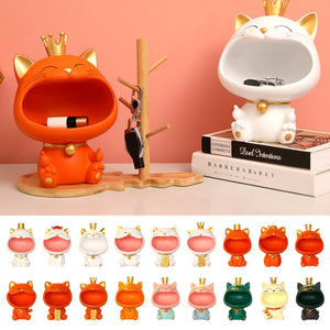 Cool Cat Statue Decor Desktop Organizer Big Mouth Cat Sculpture Storage Box Animal Resin Sculputre Figurine Home Decor Craft acacuss