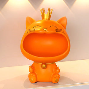 Cool Cat Statue Decor Desktop Organizer Big Mouth Cat Sculpture Storage Box Animal Resin Sculputre Figurine Home Decor Craft acacuss