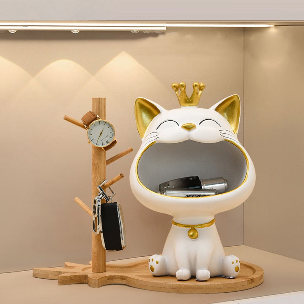 Cool Cat Statue Decor Desktop Organizer Big Mouth Cat Sculpture Storage Box Animal Resin Sculputre Figurine Home Decor Craft acacuss