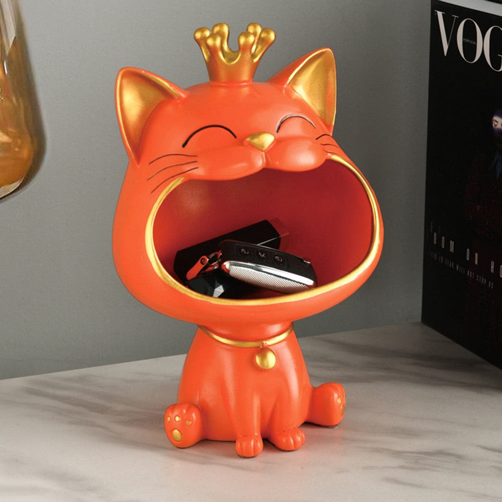 Cool Cat Statue Decor Desktop Organizer Big Mouth Cat Sculpture Storage Box Animal Resin Sculputre Figurine Home Decor Craft acacuss