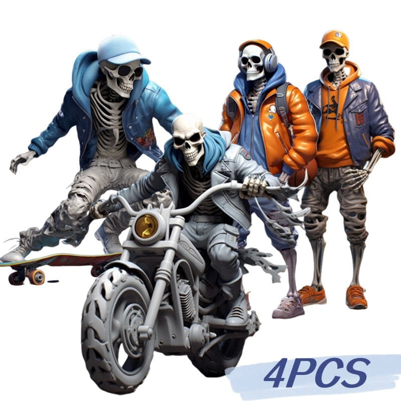 Cool Skeleton Figures Skull Resin Crafts Skateboarding Skull Skeleton On A Motorbike Halloween Decorations Desk Decoration Gifts acacuss