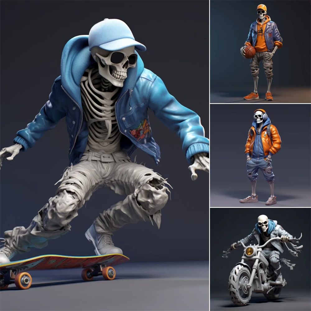 Cool Skeleton Figures Sports Series Skull Resin Crafts Halloween Decoration acacuss
