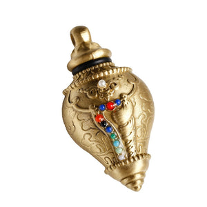 Copper Conch Gawu Box Pendant Tibetan Buddhism Articles Colored Beads Inlaid with Scripture Relics acacuss