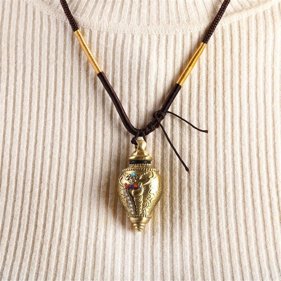 Copper Conch Gawu Box Pendant Tibetan Buddhism Articles Colored Beads Inlaid with Scripture Relics acacuss