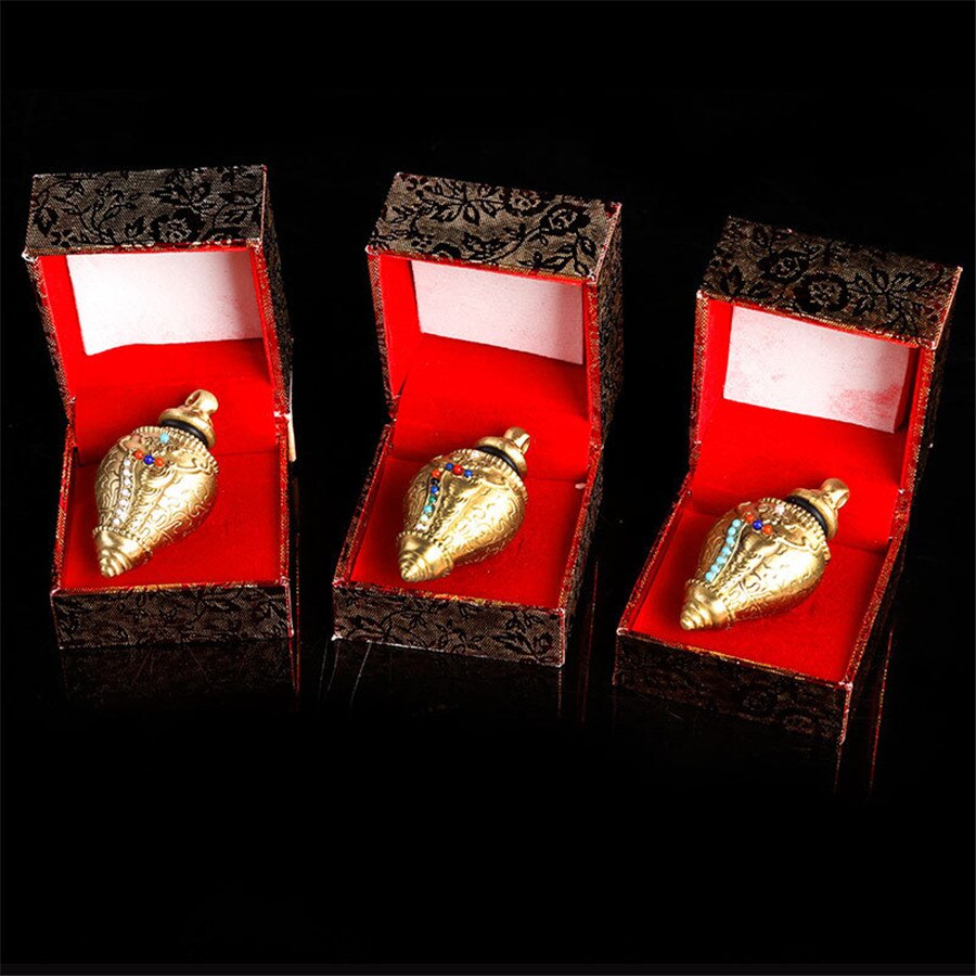 Copper Conch Gawu Box Pendant Tibetan Buddhism Articles Colored Beads Inlaid with Scripture Relics acacuss