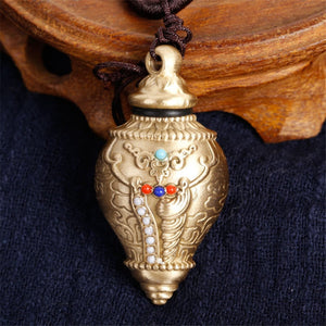 Copper Conch Gawu Box Pendant Tibetan Buddhism Articles Colored Beads Inlaid with Scripture Relics acacuss