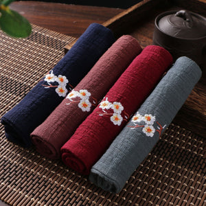 Cotton Linen Chinese Style Zen Tea Towel Absorbent Thickened Rag Flower Embroidery Tea Towel Tea Coaster Accessories acacuss