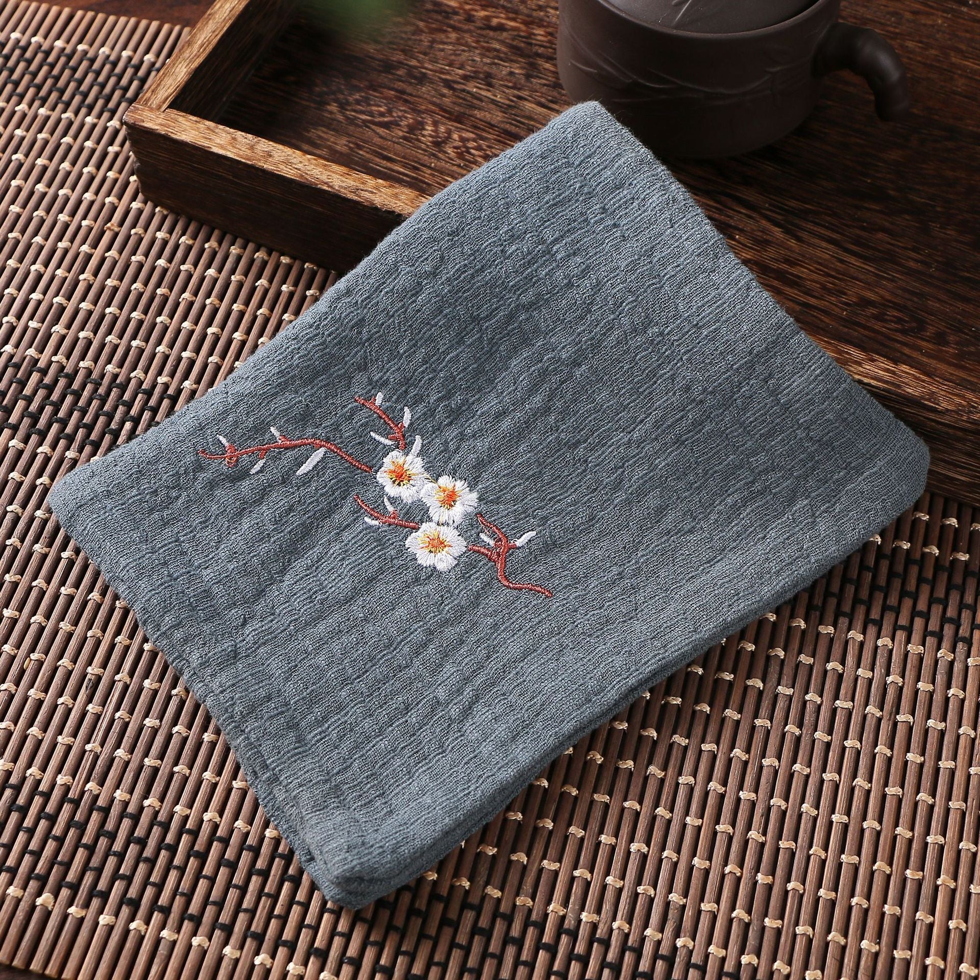 Cotton Linen Chinese Style Zen Tea Towel Absorbent Thickened Rag Flower Embroidery Tea Towel Tea Coaster Accessories acacuss
