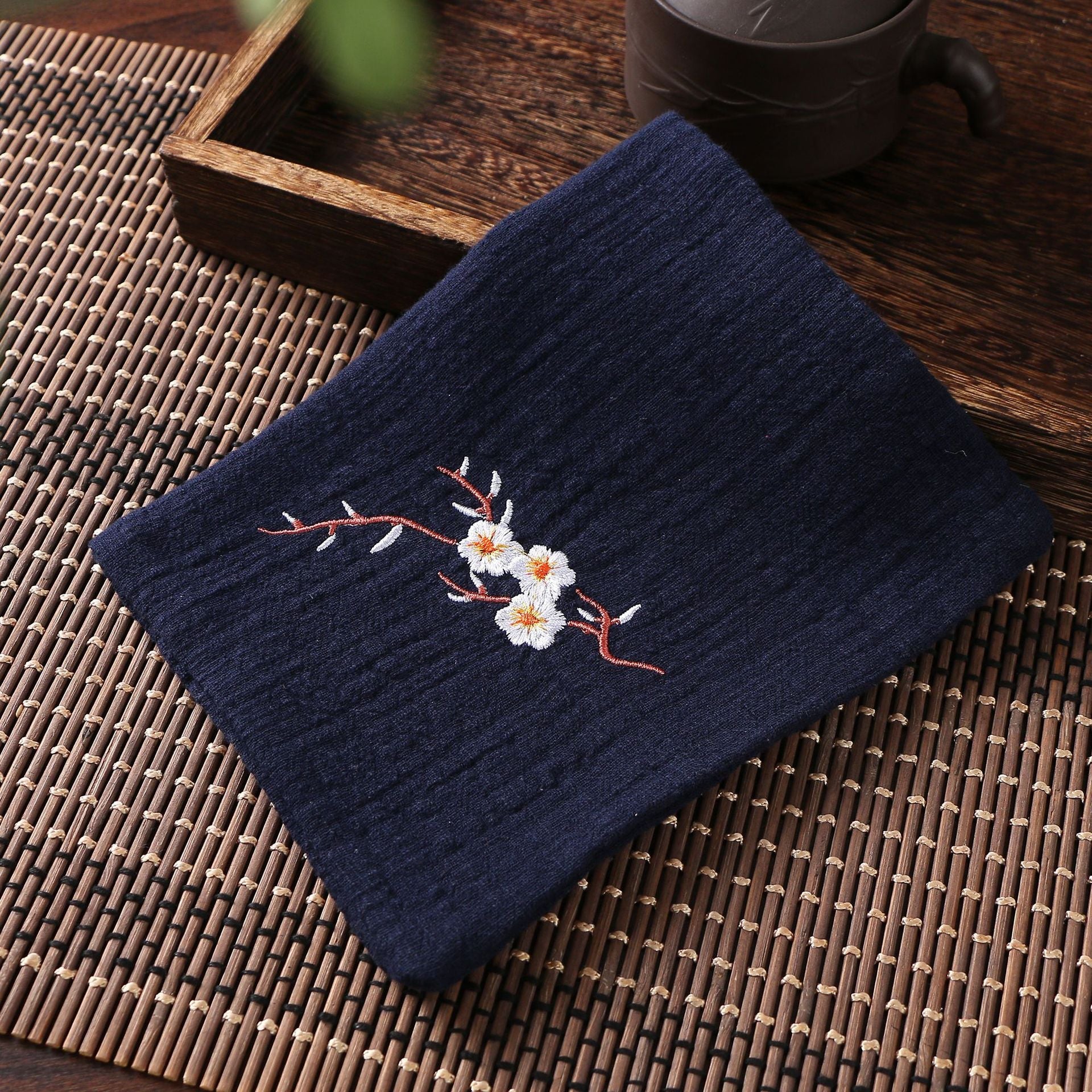 Cotton Linen Chinese Style Zen Tea Towel Absorbent Thickened Rag Flower Embroidery Tea Towel Tea Coaster Accessories acacuss