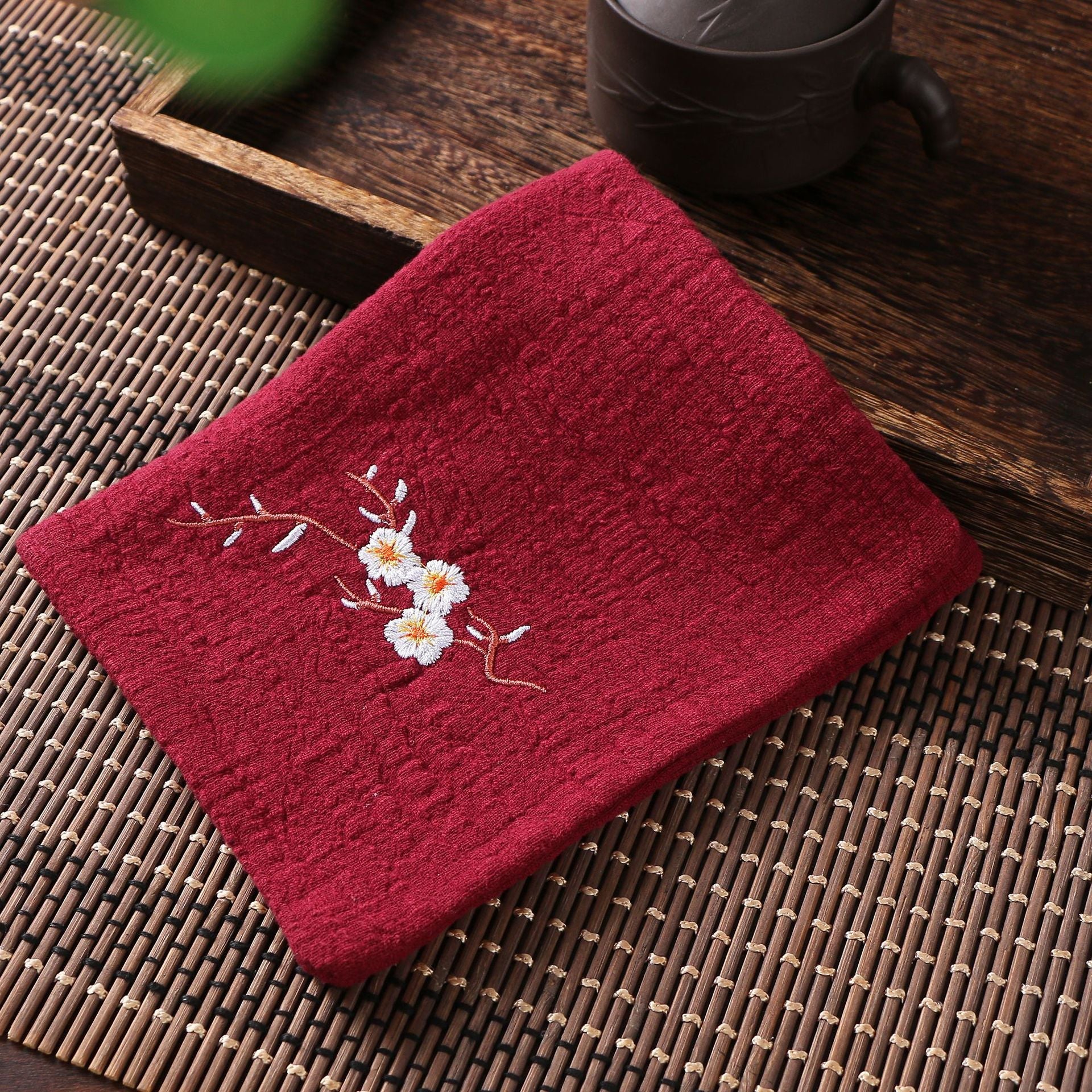 Cotton Linen Chinese Style Zen Tea Towel Absorbent Thickened Rag Flower Embroidery Tea Towel Tea Coaster Accessories acacuss