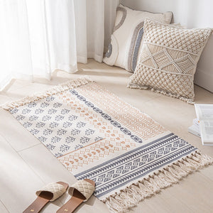 Cotton Linen Woven Vintage Tassels Rug Boho Room Decors Aesthetic Bedrooom Bedside Carpets Living Room Simple Homestay Floor Mat acacuss