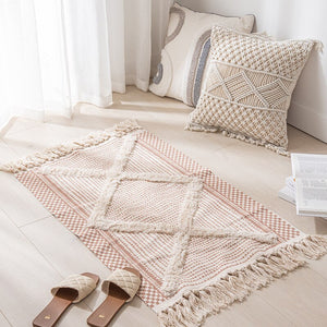 Cotton Linen Woven Vintage Tassels Rug Boho Room Decors Aesthetic Bedrooom Bedside Carpets Living Room Simple Homestay Floor Mat acacuss
