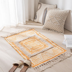 Cotton Linen Woven Vintage Tassels Rug Boho Room Decors Aesthetic Bedrooom Bedside Carpets Living Room Simple Homestay Floor Mat acacuss