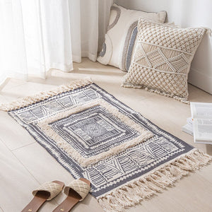 Cotton Linen Woven Vintage Tassels Rug Boho Room Decors Aesthetic Bedrooom Bedside Carpets Living Room Simple Homestay Floor Mat acacuss