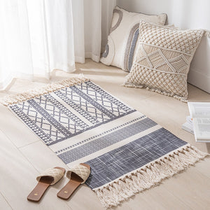 Cotton Linen Woven Vintage Tassels Rug Boho Room Decors Aesthetic Bedrooom Bedside Carpets Living Room Simple Homestay Floor Mat acacuss