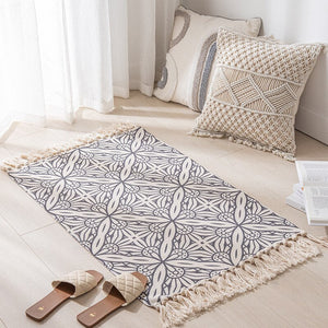 Cotton Linen Woven Vintage Tassels Rug Boho Room Decors Aesthetic Bedrooom Bedside Carpets Living Room Simple Homestay Floor Mat acacuss