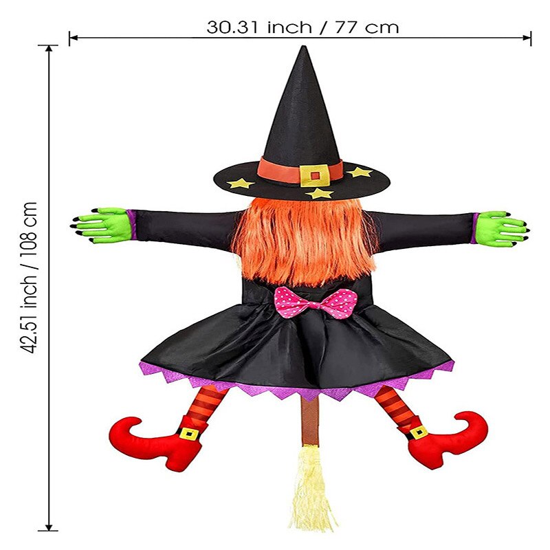 Crashing Witch into Tree Halloween Decoration,Crashed Witch Props Hanging Halloween Witch Decorations for Door Porch Pole Garde acacuss