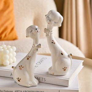 Creative 2pcs Porcelain Dog Figurines Home Decoration Crafts Bedside Table Ornaments Lovely Office Computer Desk Decoration Gift acacuss