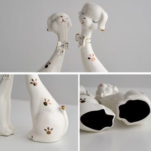 Creative 2pcs Porcelain Dog Figurines Home Decoration Crafts Bedside Table Ornaments Lovely Office Computer Desk Decoration Gift acacuss