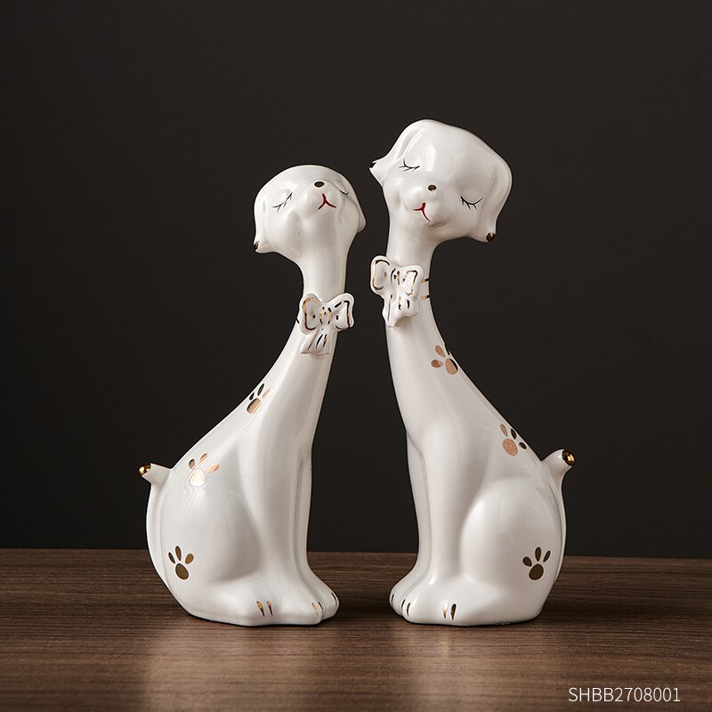 Creative 2pcs Porcelain Dog Figurines Home Decoration Crafts Bedside Table Ornaments Lovely Office Computer Desk Decoration Gift acacuss