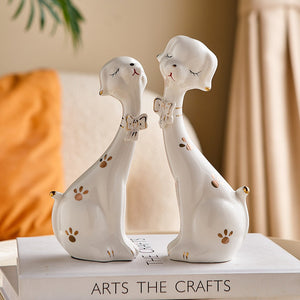 Creative 2pcs Porcelain Dog Figurines Home Decoration Crafts Bedside Table Ornaments Lovely Office Computer Desk Decoration Gift acacuss