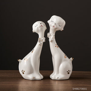 Creative 2pcs Porcelain Dog Figurines Home Decoration Crafts Bedside Table Ornaments Lovely Office Computer Desk Decoration Gift acacuss