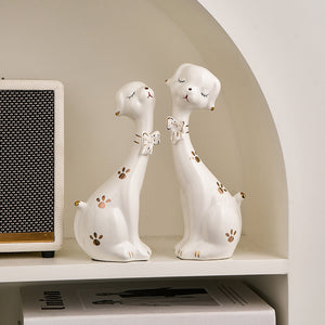 Creative 2pcs Porcelain Dog Figurines Home Decoration Crafts Bedside Table Ornaments Lovely Office Computer Desk Decoration Gift acacuss