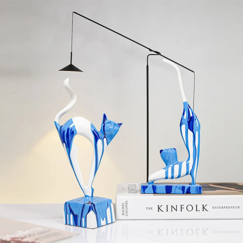 Creative 3 Lovely Cats Sculptures Kitten Statue Muti Color Figurines Animal Home Decor Decorations For Room Shelf Bookcase Gifts acacuss