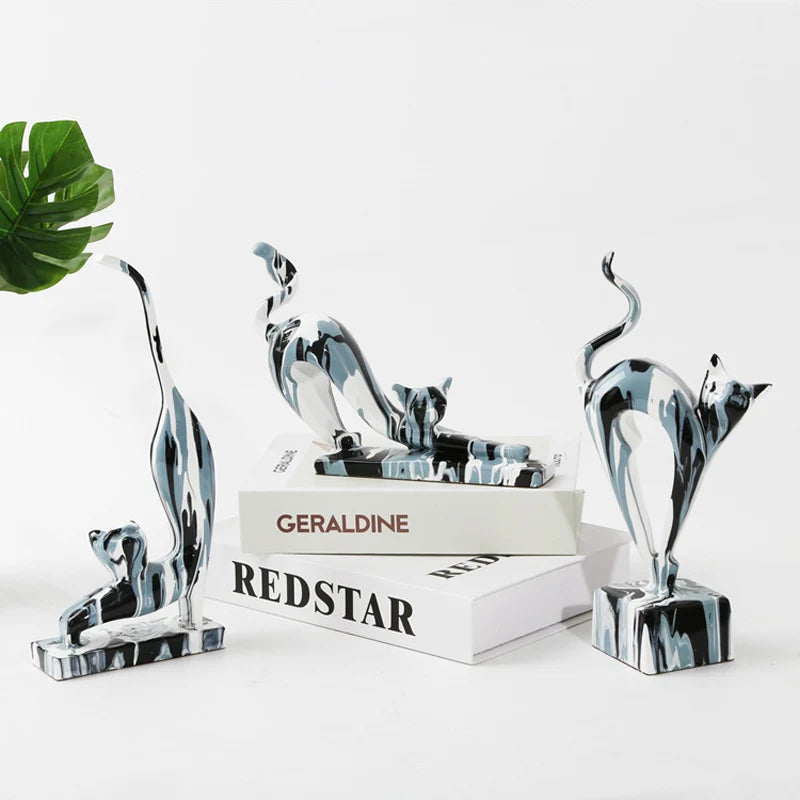 Creative 3 Lovely Cats Sculptures Kitten Statue Muti Color Figurines Animal Home Decor Decorations For Room Shelf Bookcase Gifts acacuss