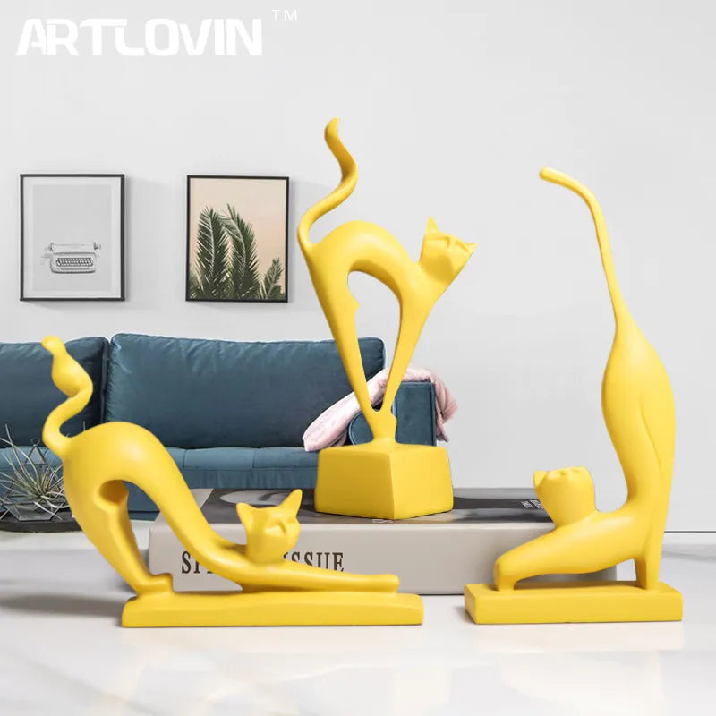 Creative 3 Lovely Cats Sculptures Kitten Statue Muti Color Figurines Animal Home Decor Decorations For Room Shelf Bookcase Gifts acacuss