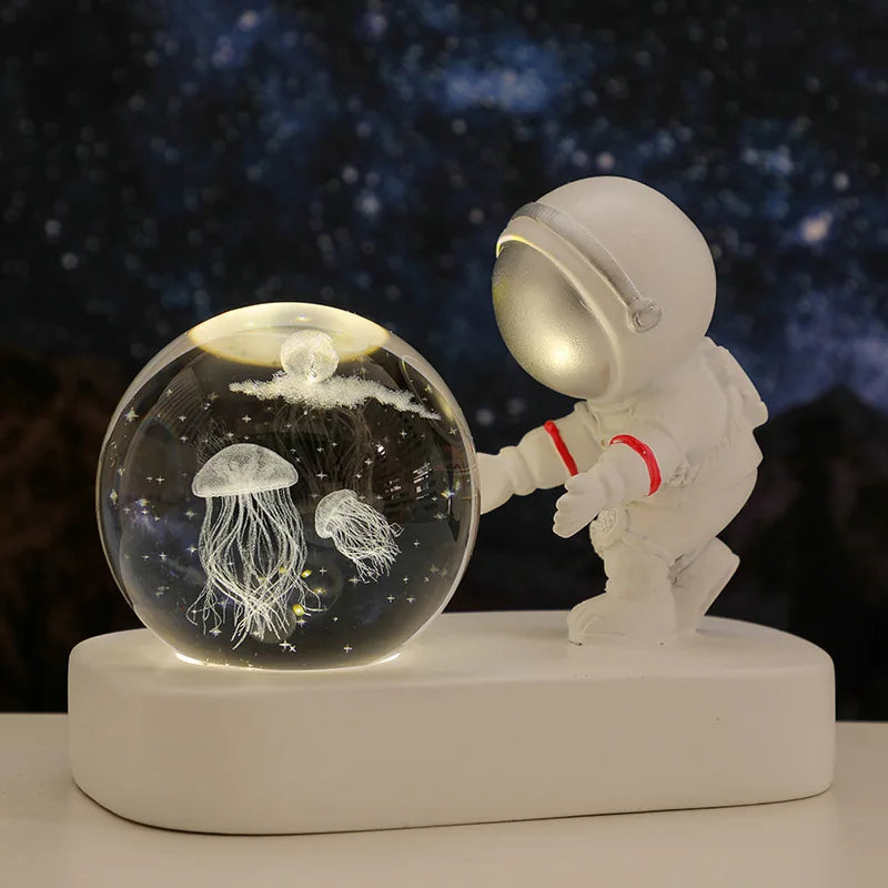 Creative 3D Astronaut Crystal Ball Led Night Light for Children Bedroom Planet Space Solar System Lamp USB Christmas Kid Gift acacuss