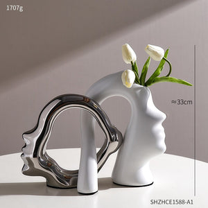 Creative Abstract Face Sculpture Vase Aesthetic Home Living Room Decor Resin Art Sculpture Crafts Room Decor Vases Modern Gifts acacuss