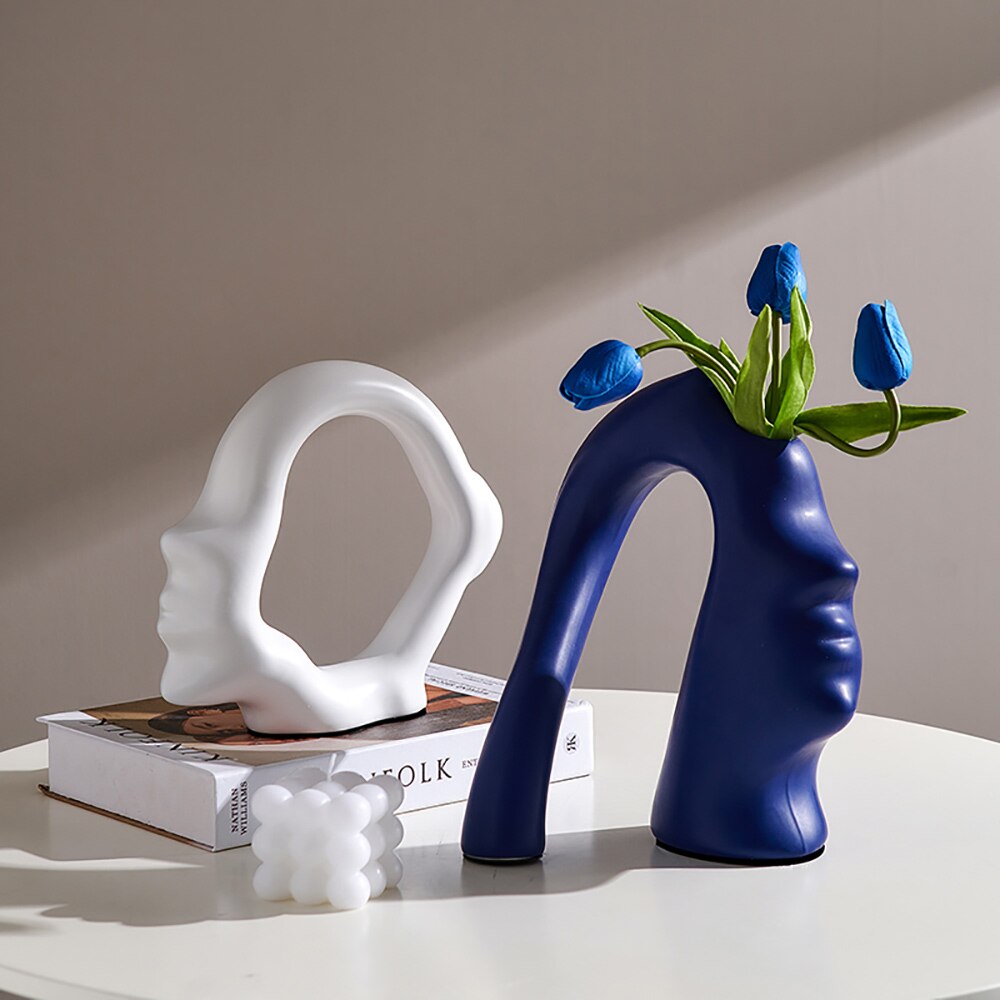 Creative Abstract Face Sculpture Vase Aesthetic Home Living Room Decor Resin Art Sculpture Crafts Room Decor Vases Modern Gifts acacuss