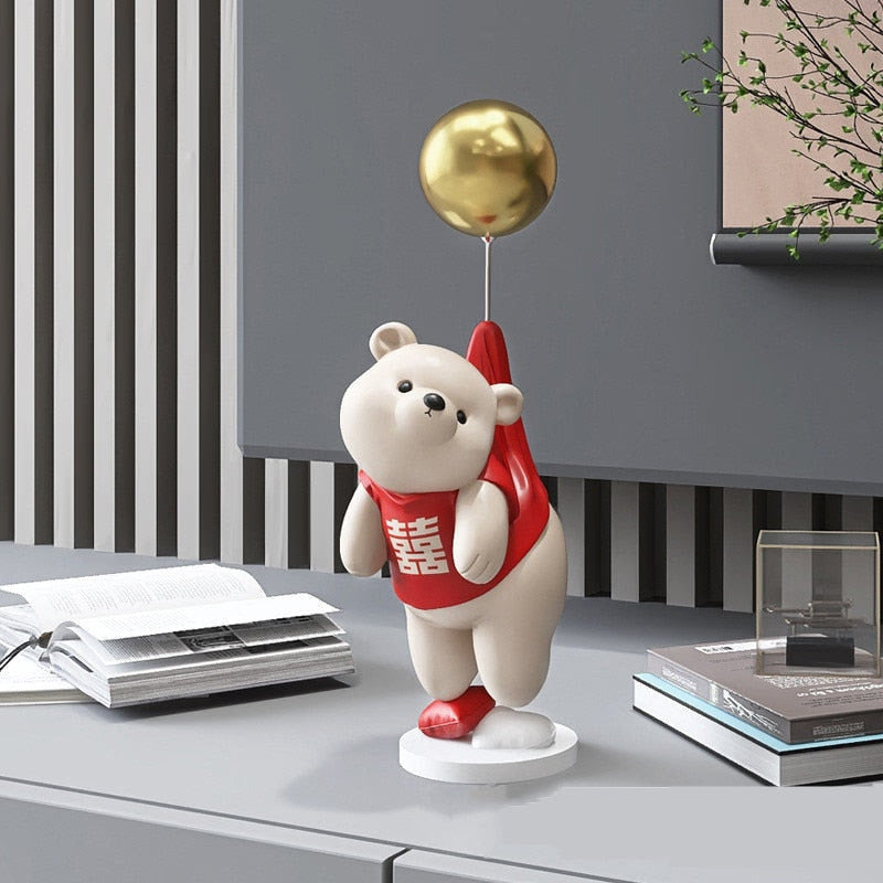 Creative Balloon Polar Bear Resin Ornaments Home Decor Crafts Statue Office Desk Figurines Decoration Bookcase Sculpture Craftsd acacuss
