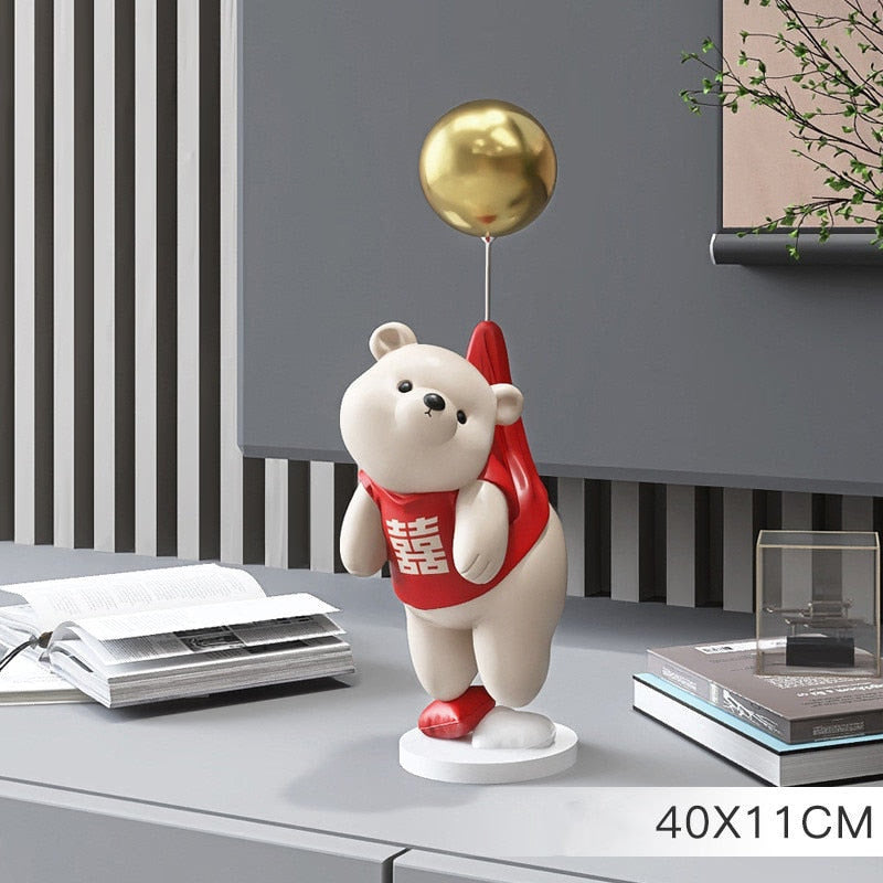 Creative Balloon Polar Bear Resin Ornaments Home Decor Crafts Statue Office Desk Figurines Decoration Bookcase Sculpture Craftsd acacuss