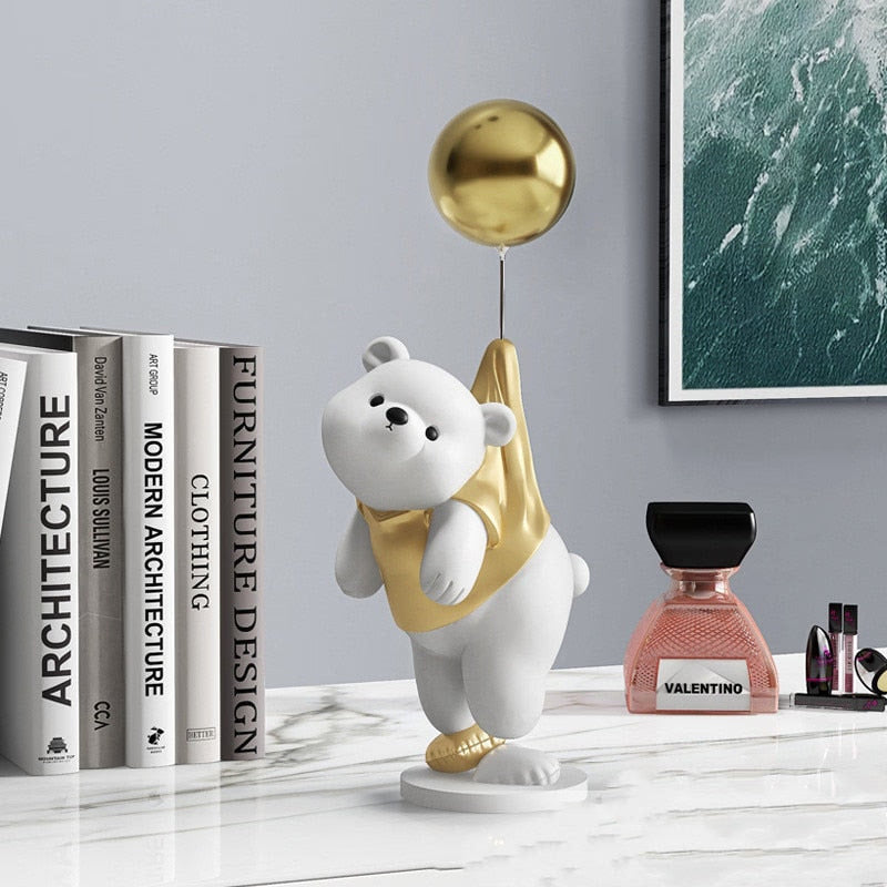 Creative Balloon Polar Bear Resin Ornaments Home Decor Crafts Statue Office Desk Figurines Decoration Bookcase Sculpture Craftsd acacuss