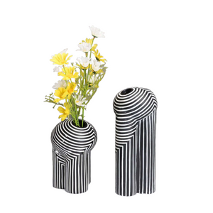 Creative Black-and-white Striped Vases European-style Flower Arrangement Model Room Hotel Living Room Decoration Home Decoration acacuss